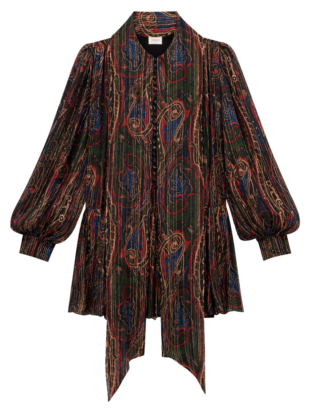 Saint Laurent Paris Lavallière Semi-sheer Dress In Paisley Lurex Silk
