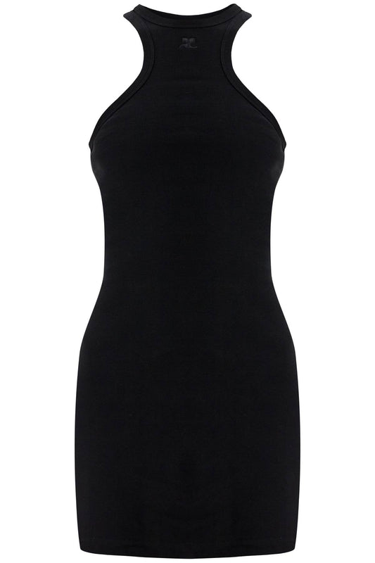 Courreges Black Cotton Mini Dress With High Neck And Sleeveless Design
