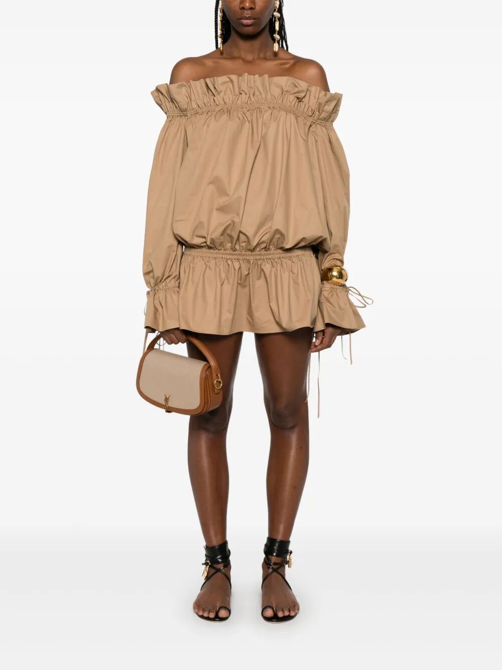 Saint Laurent Paris Cotton Serge Gathered Mini Dress