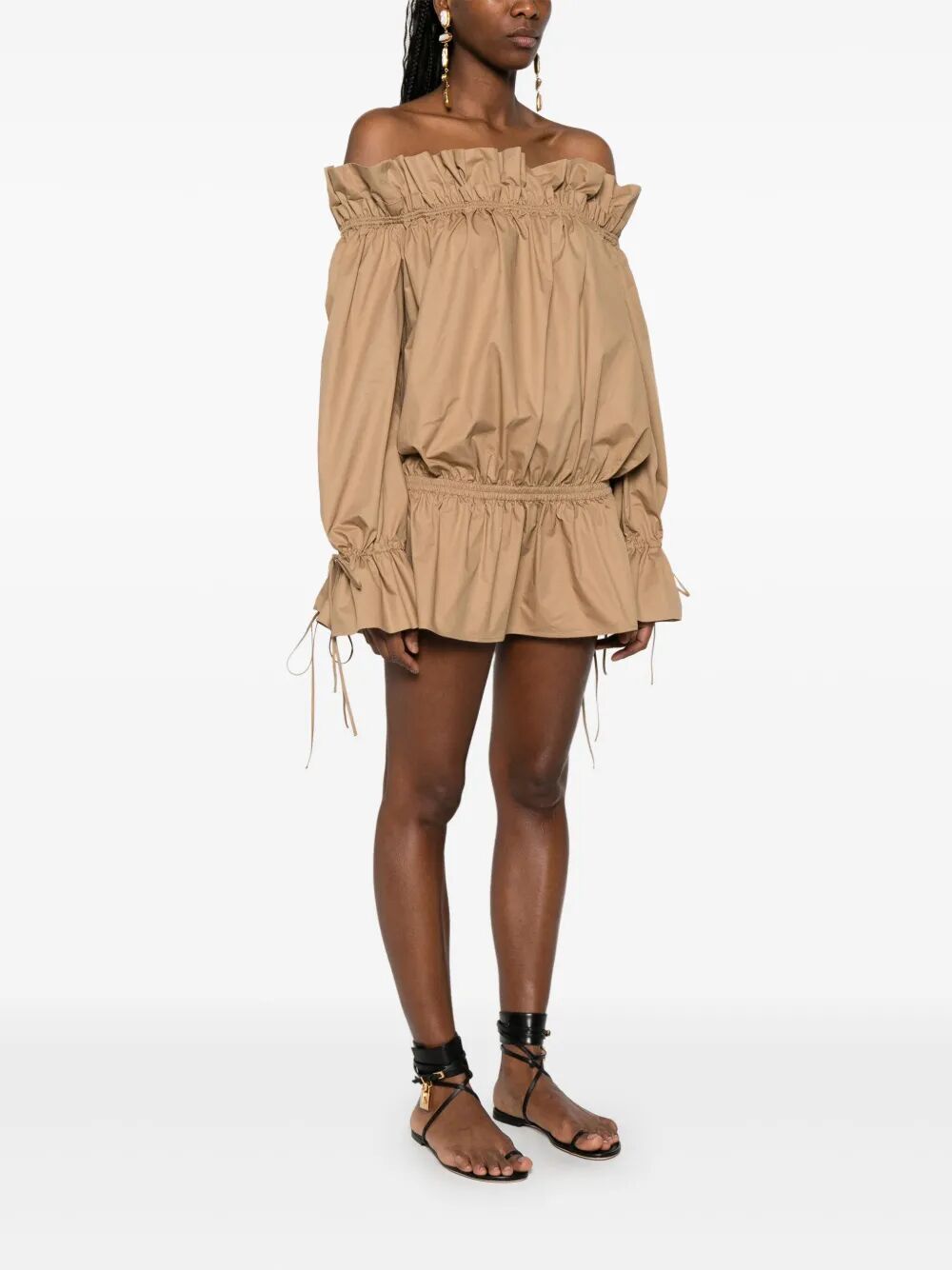 Saint Laurent Paris Cotton Serge Gathered Mini Dress