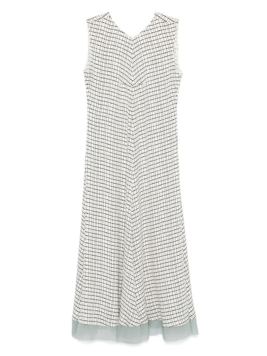 Fendi Grid Print Silk Sleeveless Mini Dress