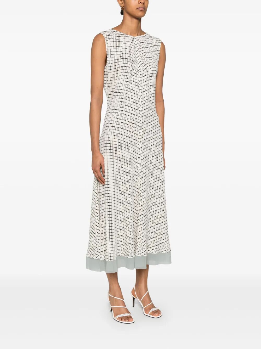 Fendi Grid Print Silk Sleeveless Mini Dress