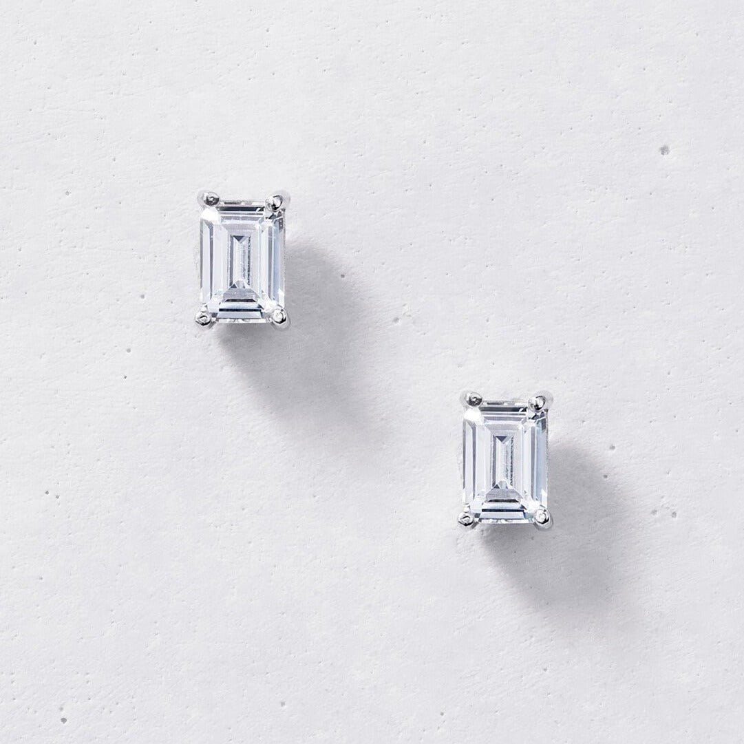 Emerald Cut Studs (Pair) - Sterling Silver