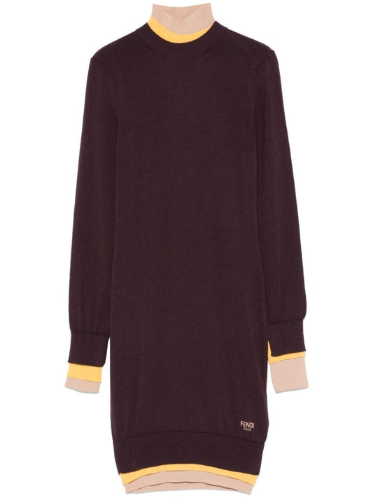 Fendi Multi Layer Wool Fitted Dress