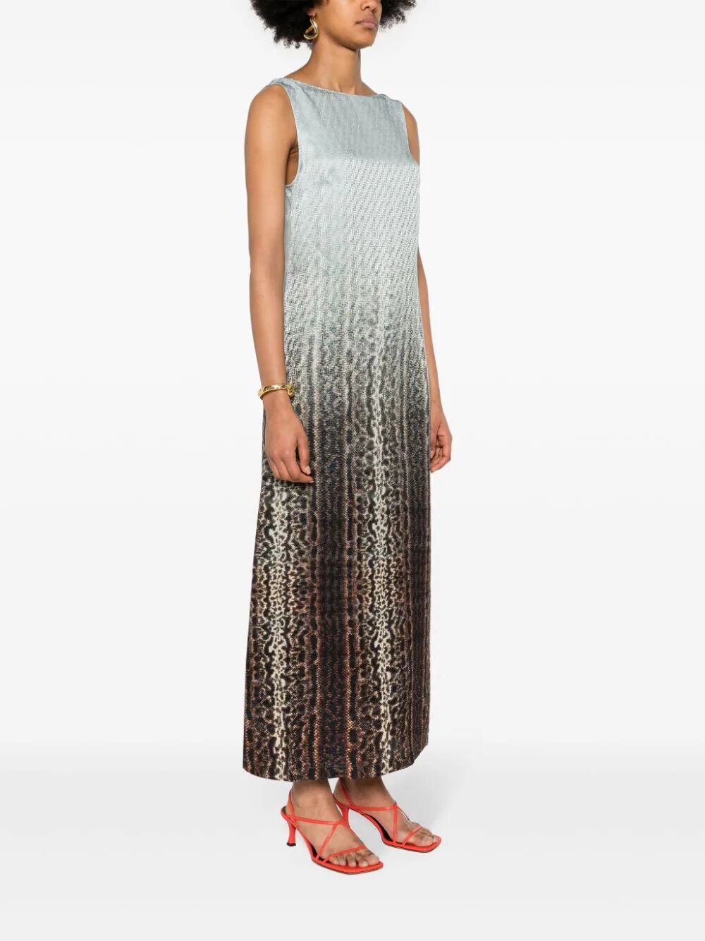 Fendi Animalier Sleeveless Silk Dress