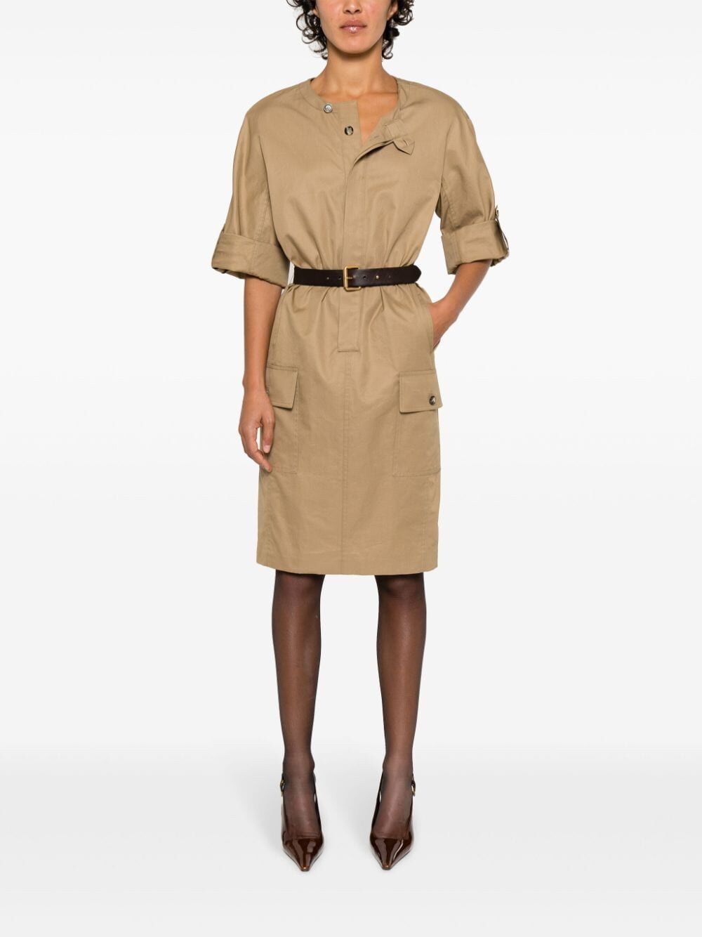 Saint Laurent Paris Belted Cotton Twill Dress
