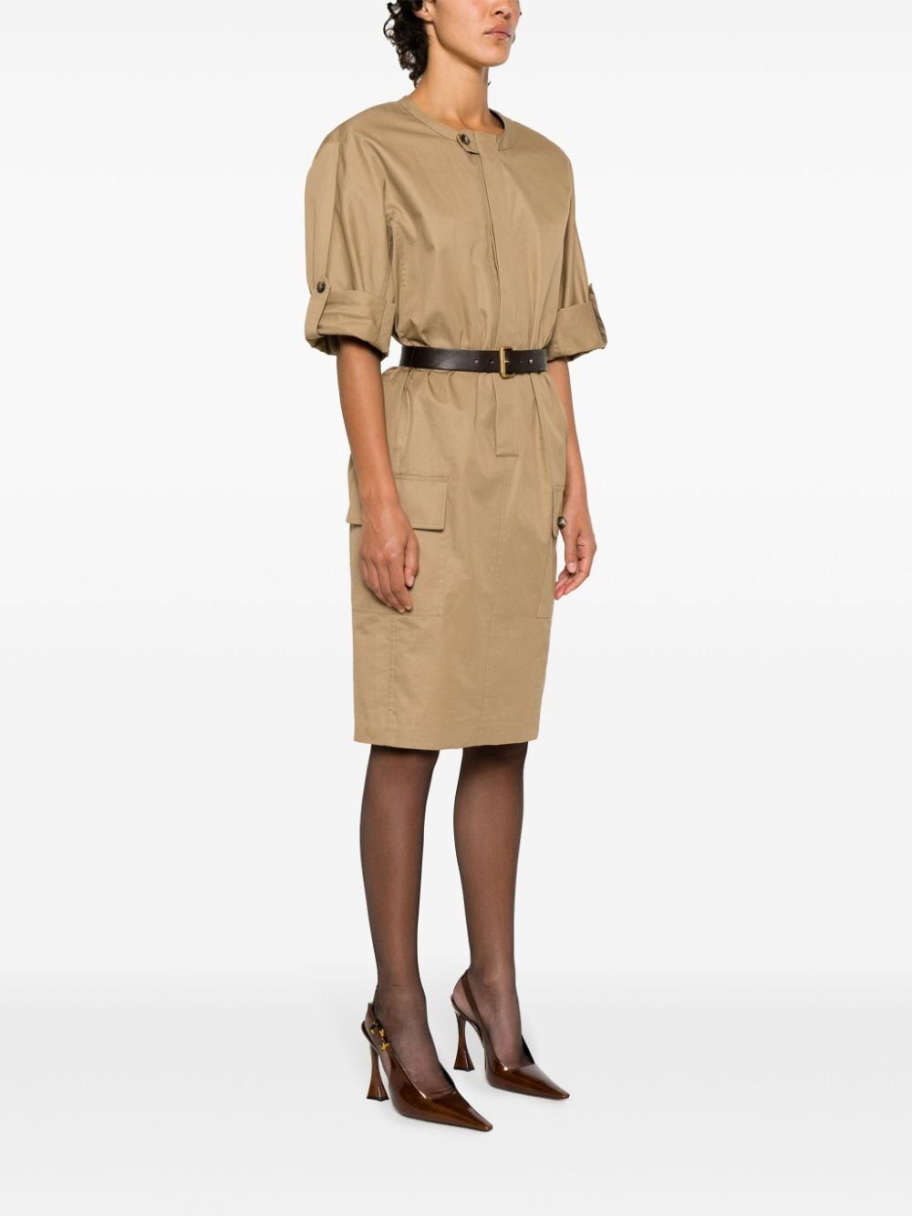 Saint Laurent Paris Belted Cotton Twill Dress