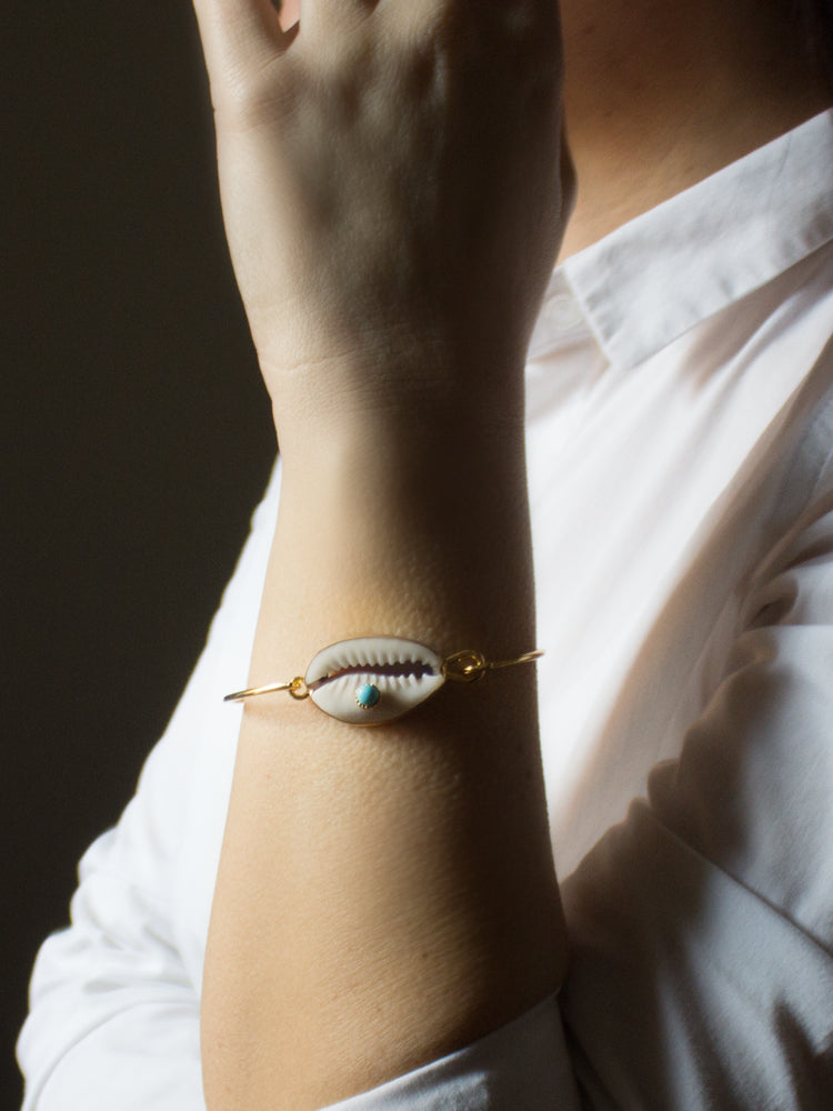 Turquoise & Cowrie Shell Cuff Bracelet