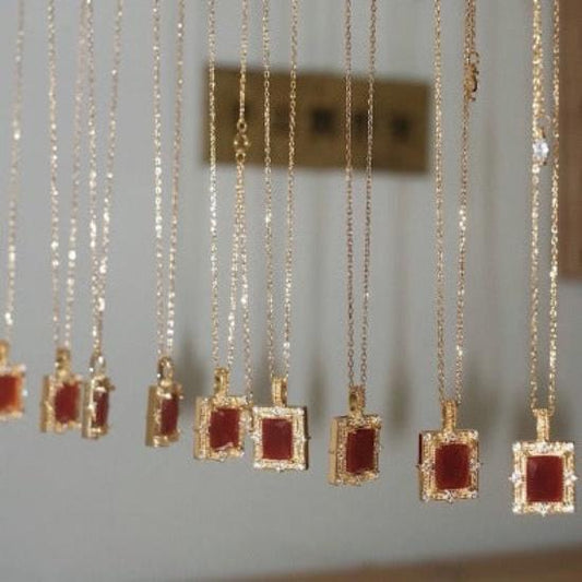 Red Agate Framed Pendant Necklace