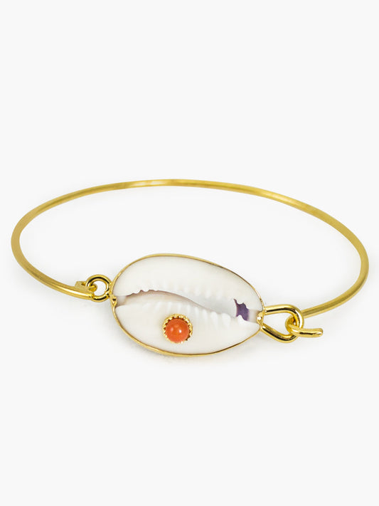 Coral & Cowrie Shell Cuff Bracelet