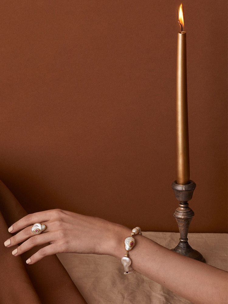 The Eye Gold-plated Ruby & Pearl Bracelet