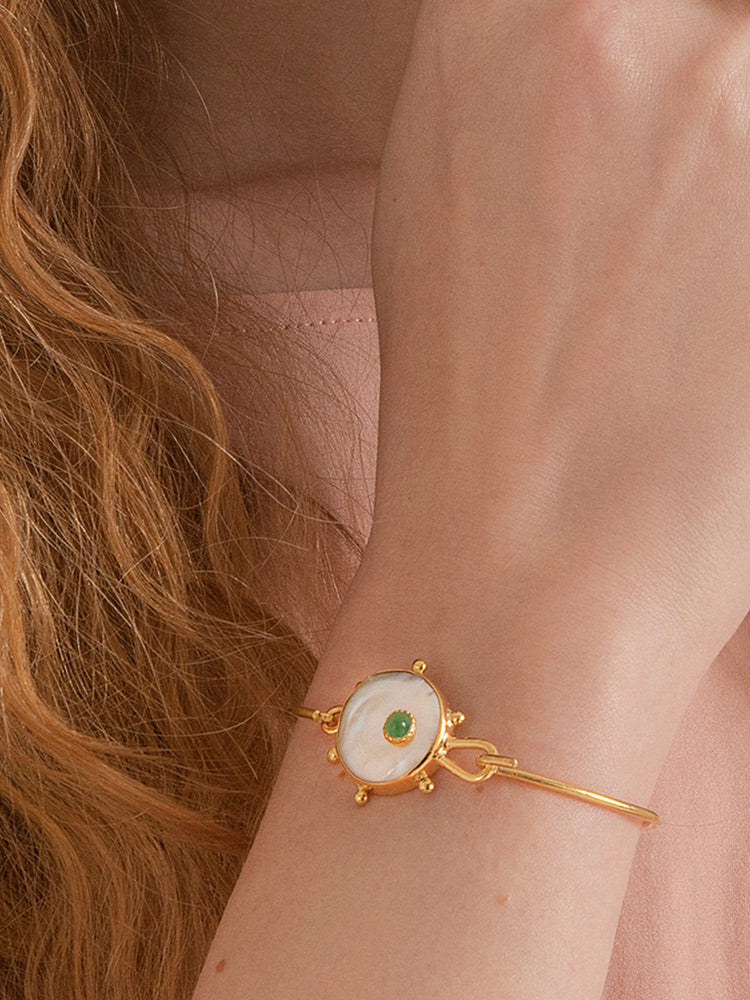 Rebel Rebel Pearl & Emerald Cuff Bracelet