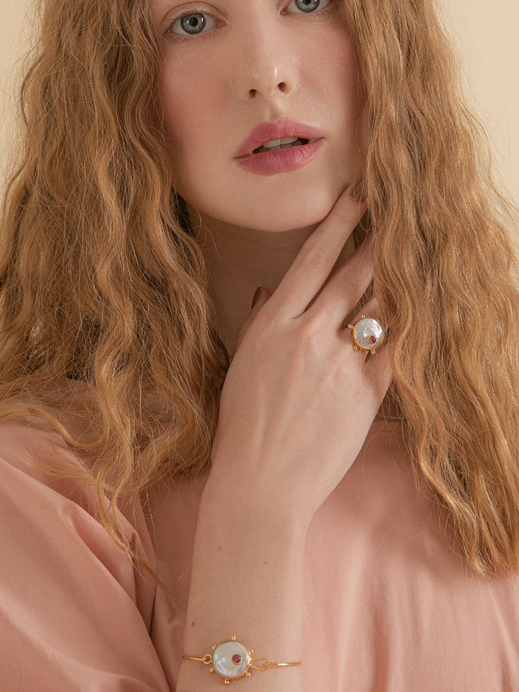 Rebel Rebel Pearl & Pink Ruby Cuff Bracelet