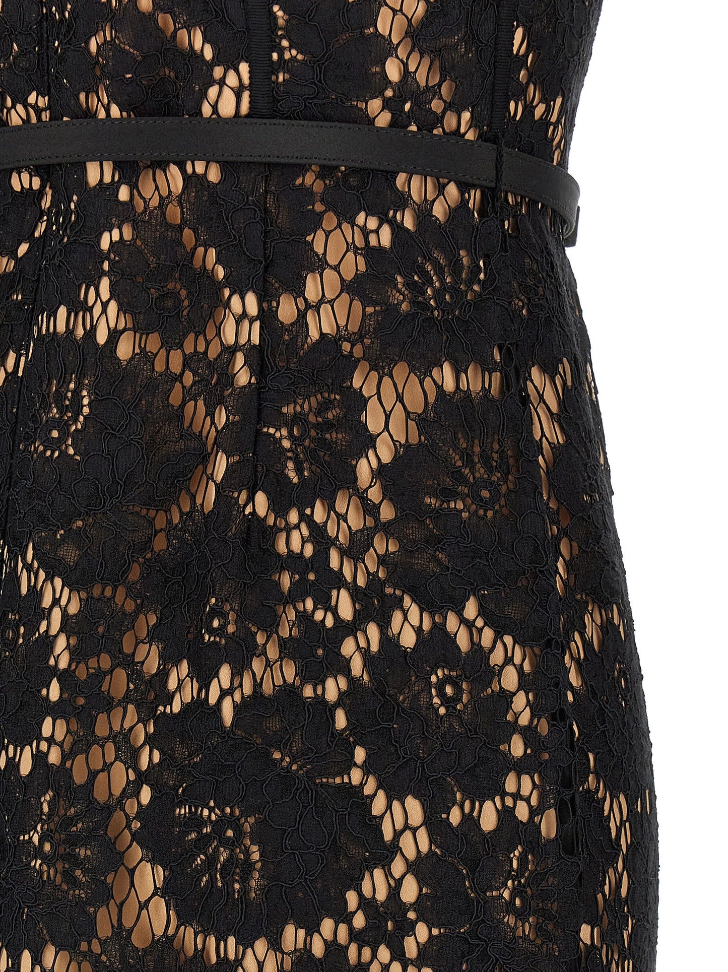Self Portrait 'Black Fine Lace Midi' Dress