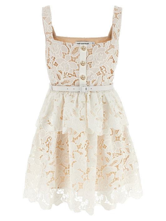Self Portrait 'White Lace Tiered Mini' Dress
