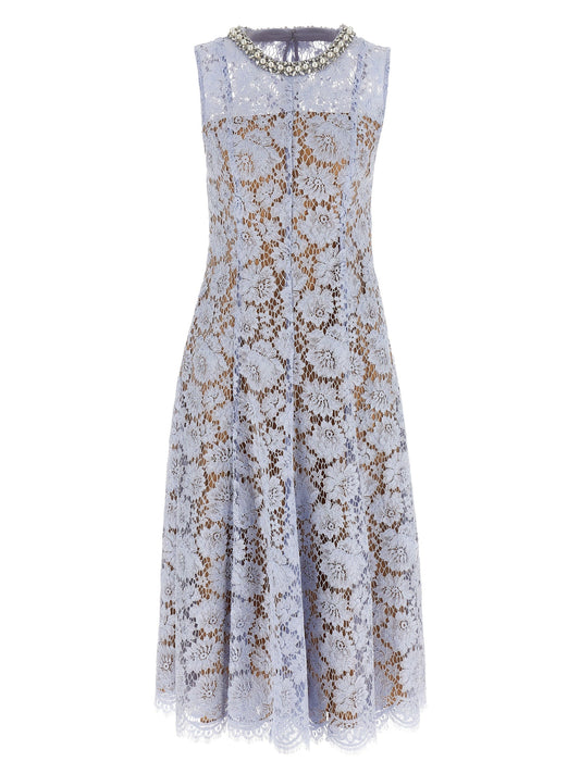 Self Portrait 'Blue Fine Lace Pearl Midi' Dress
