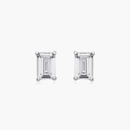 Emerald Cut Studs (Pair) - Sterling Silver