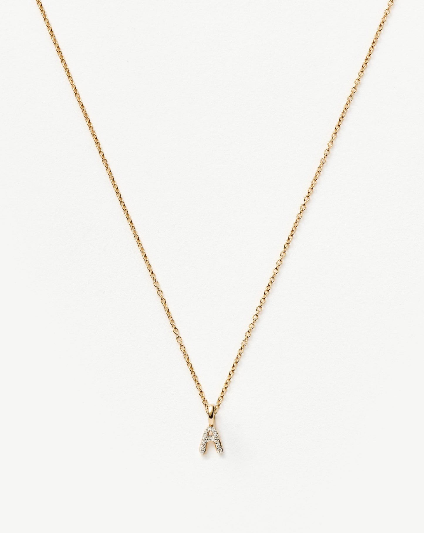 Fine Diamond Initial Mini Pendant Necklace  - A | 14k Solid Yellow Gold Plated/Diamond