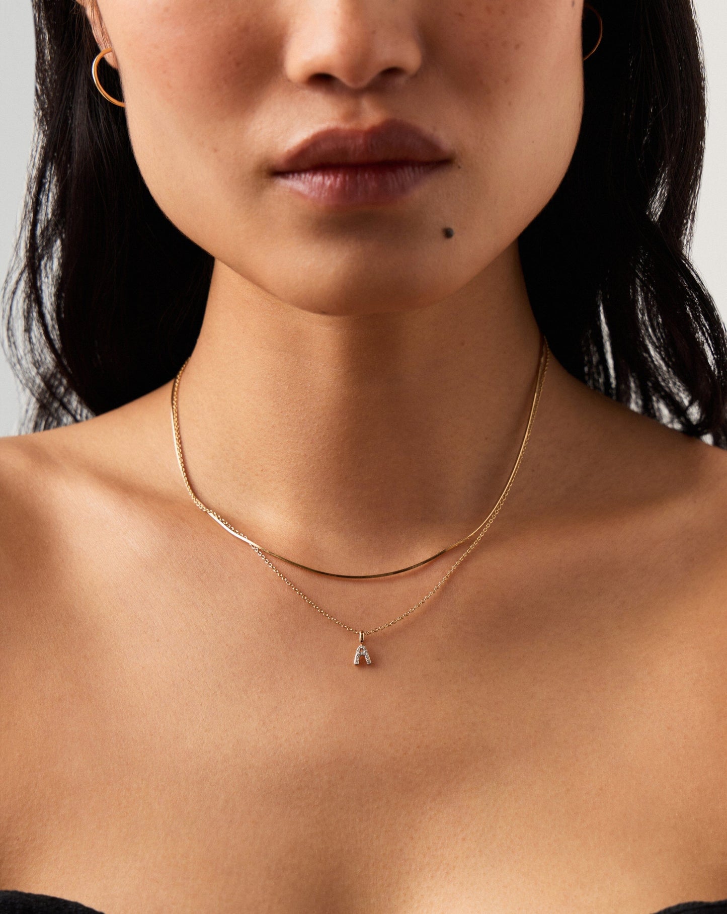 Fine Diamond Initial Mini Pendant Necklace  - A | 14k Solid Yellow Gold Plated/Diamond