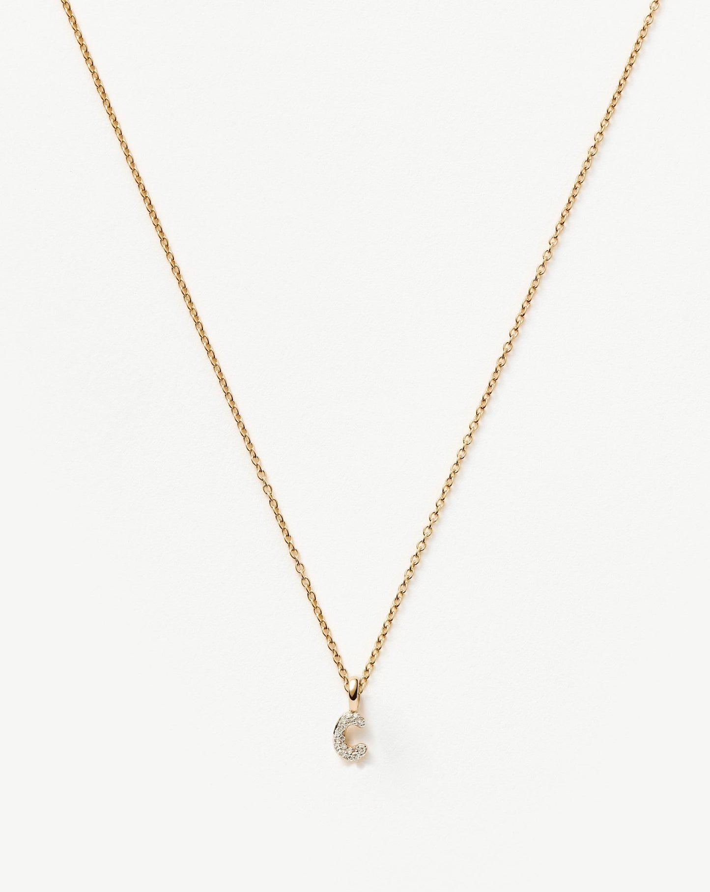 Fine Diamond Initial Mini Pendant Necklace - C | 14k Solid Yellow Gold Plated/Diamond