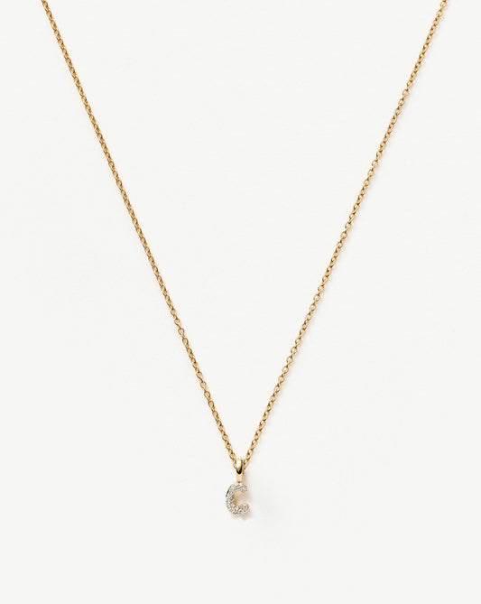 Fine Diamond Initial Mini Pendant Necklace - C | 14k Solid Yellow Gold Plated/Diamond