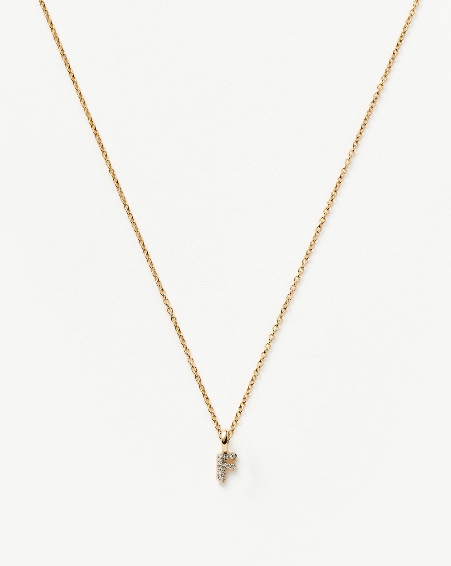 Fine Diamond Initial Mini Pendant Necklace - F | 14k Solid Yellow Gold Plated/Diamond