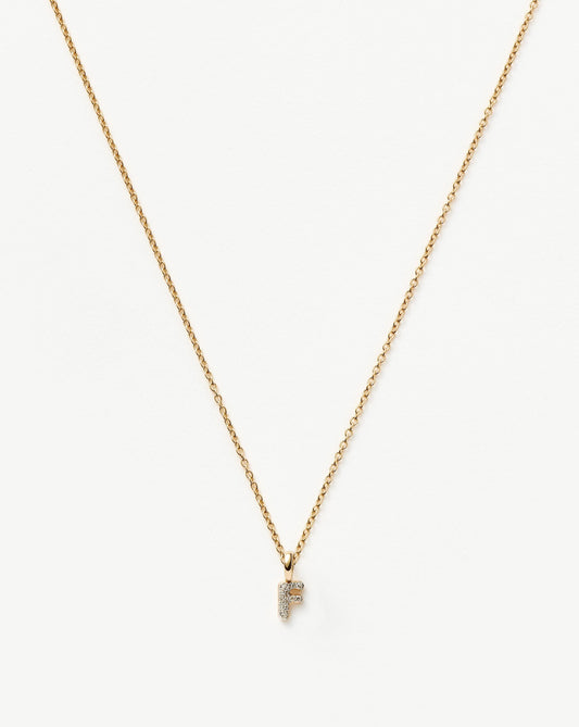 Fine Diamond Initial Mini Pendant Necklace - F | 14k Solid Yellow Gold Plated/Diamond