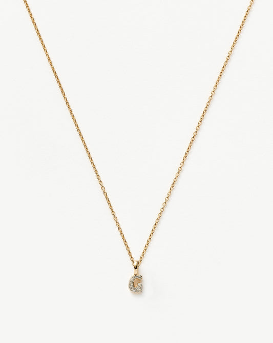 Fine Diamond Initial Mini Pendant Necklace - G | 14k Solid Yellow Gold Plated/Diamond