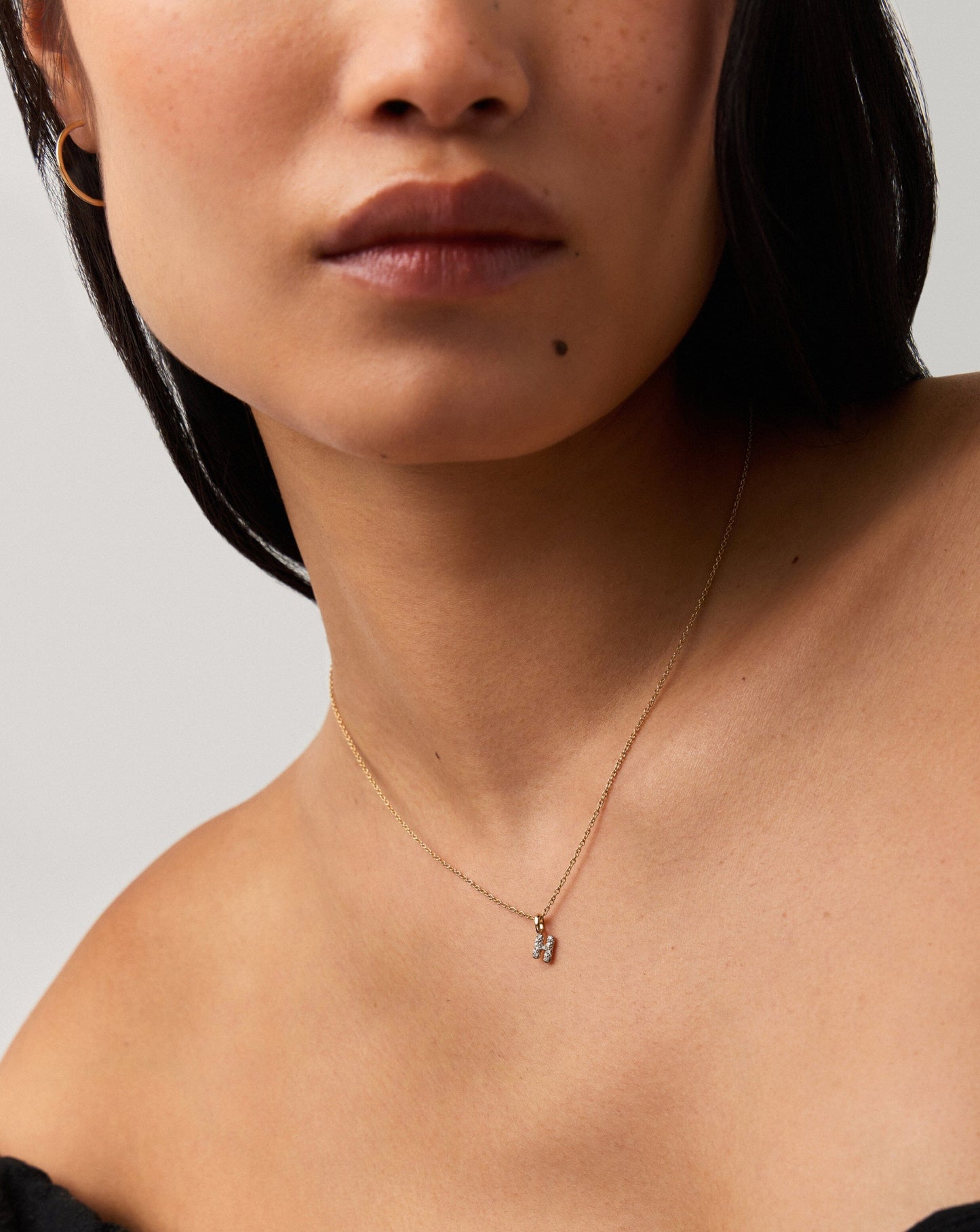 Fine Diamond Initial Mini Pendant Necklace - H | 14k Solid Yellow Gold Plated/Diamond