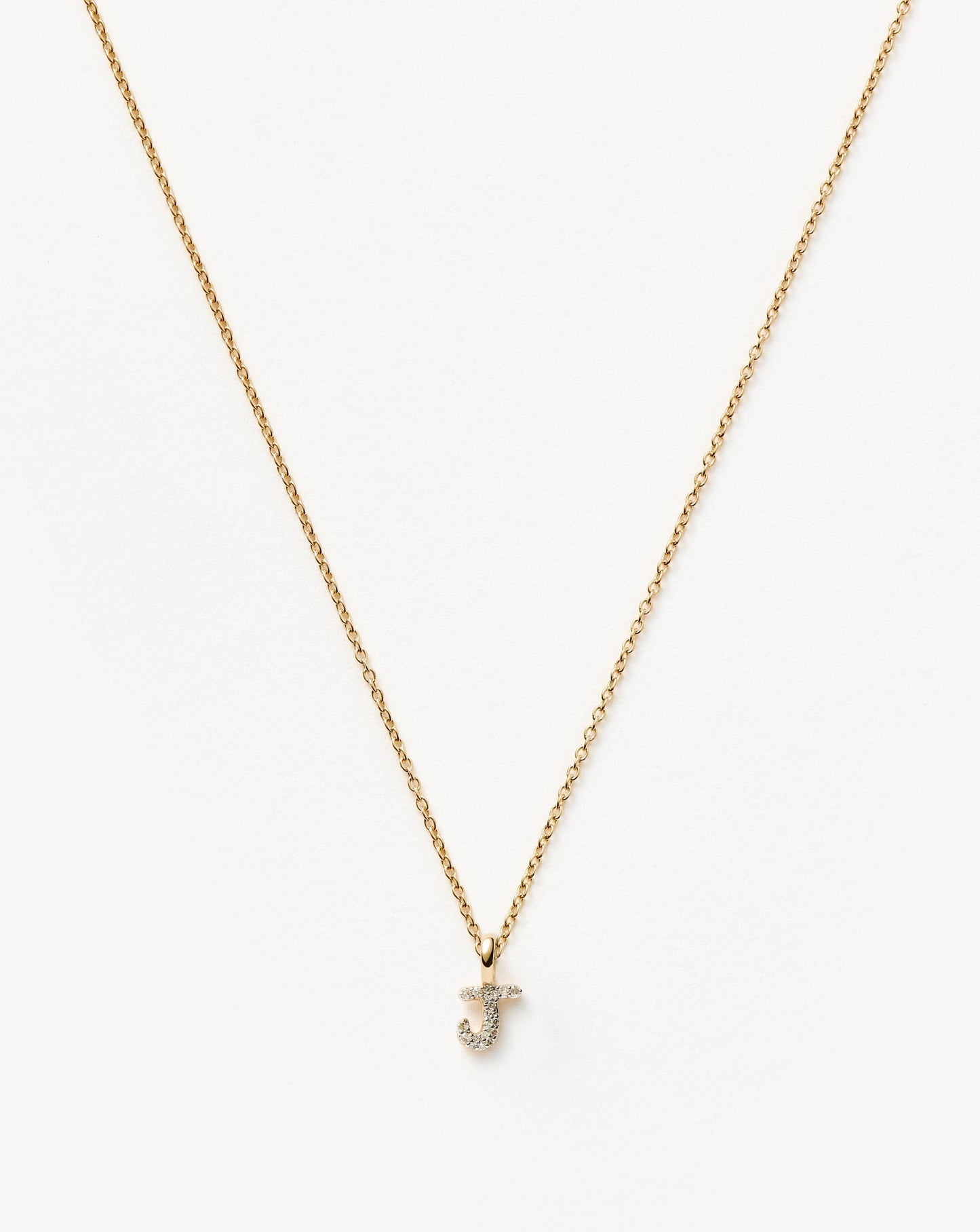 Fine Diamond Initial Mini Pendant Necklace - J | 14k Solid Yellow Gold Plated/Diamond