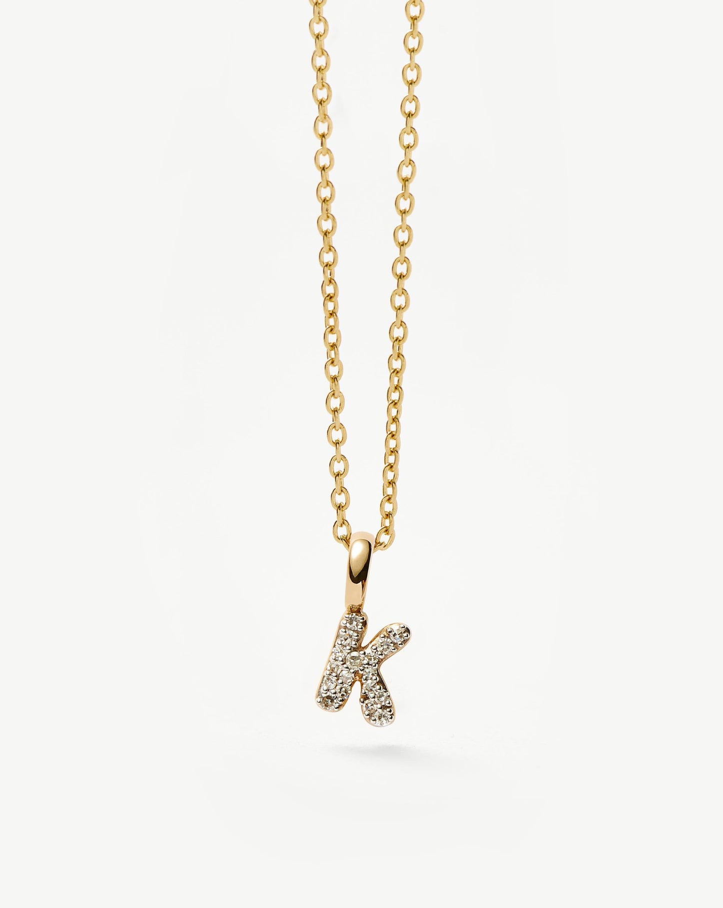 Fine Diamond Initial Mini Pendant Necklace - K | 14k Solid Yellow Gold Plated/Diamond