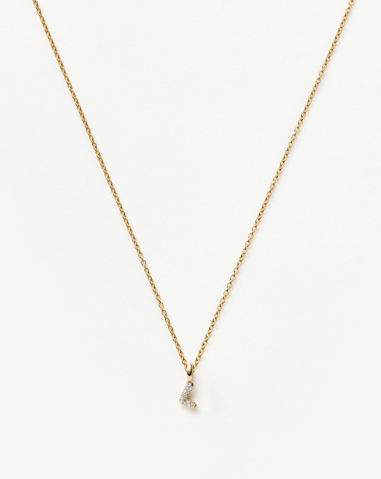 Fine Diamond Initial Mini Pendant Necklace - L | 14k Solid Yellow Gold Plated/Diamond