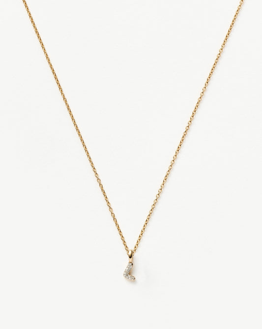 Fine Diamond Initial Mini Pendant Necklace - L | 14k Solid Yellow Gold Plated/Diamond