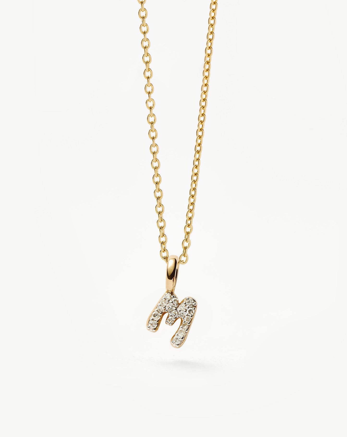 Fine Diamond Initial Mini Pendant Necklace  - M | 14k Solid Yellow Gold Plated/Diamond