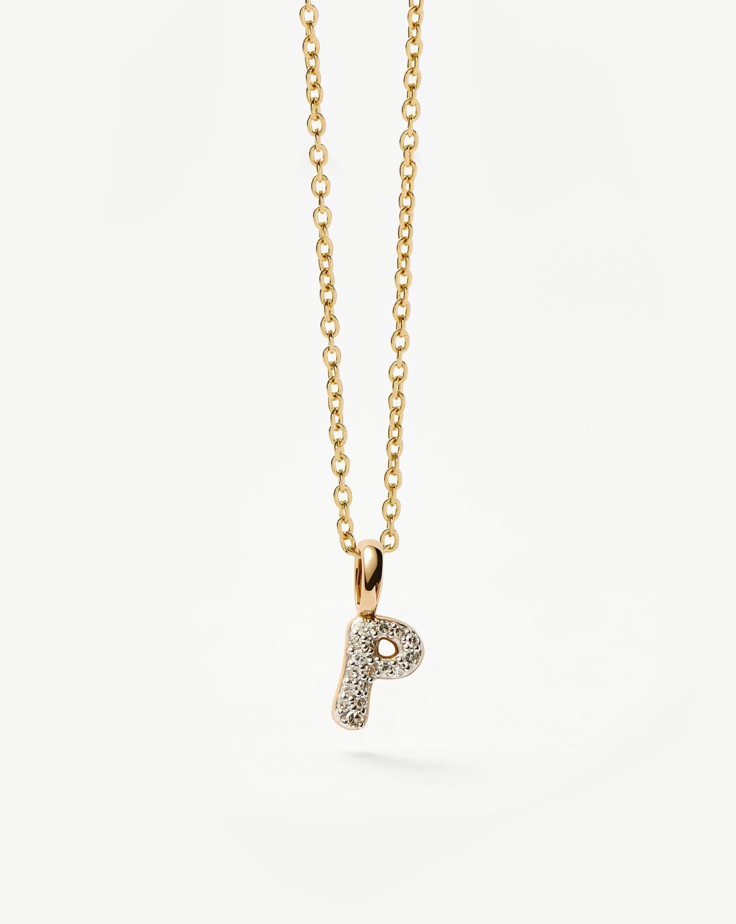 Fine Diamond Initial Mini Pendant Necklace - P | 14k Solid Yellow Gold Plated/Diamond