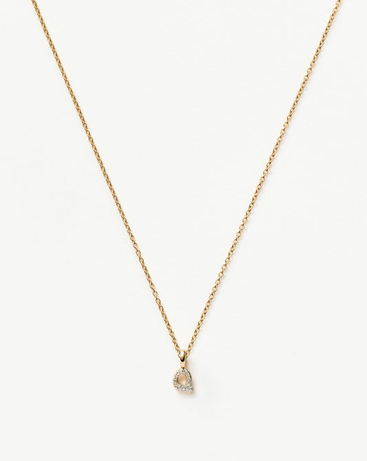 Fine Diamond Initial Mini Pendant Necklace - Q | 14k Solid Yellow Gold Plated/Diamond