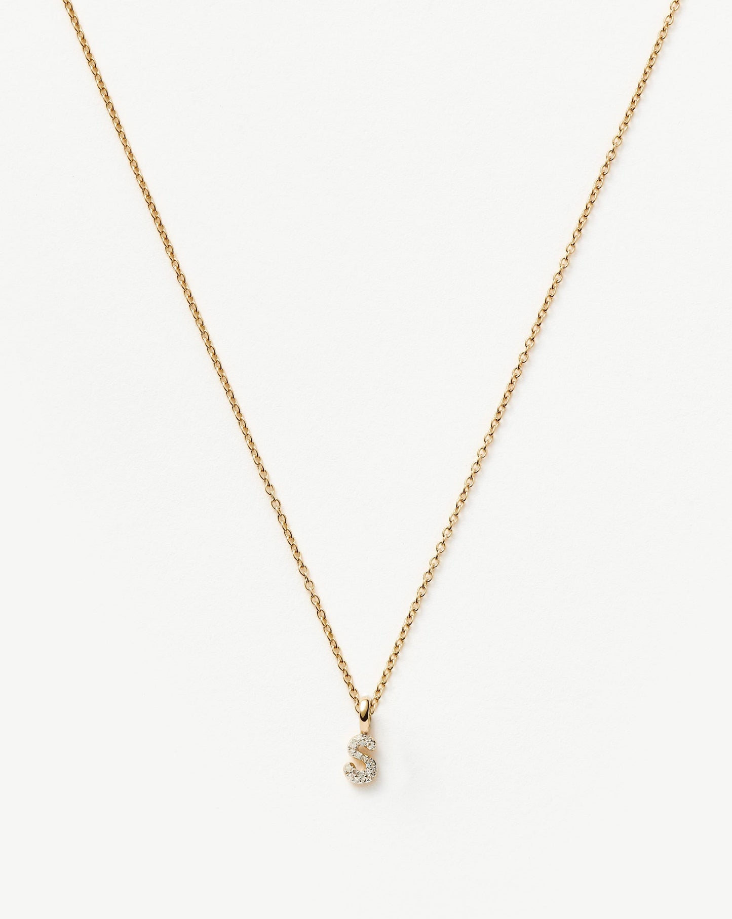 Fine Diamond Initial Mini Pendant Necklace - S | 14k Solid Yellow Gold Plated/Diamond