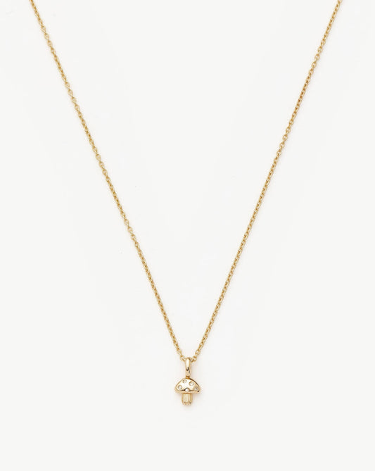 Fine Diamond Mushroom Mini Pendant Necklace | 14k Solid Gold/Diamond