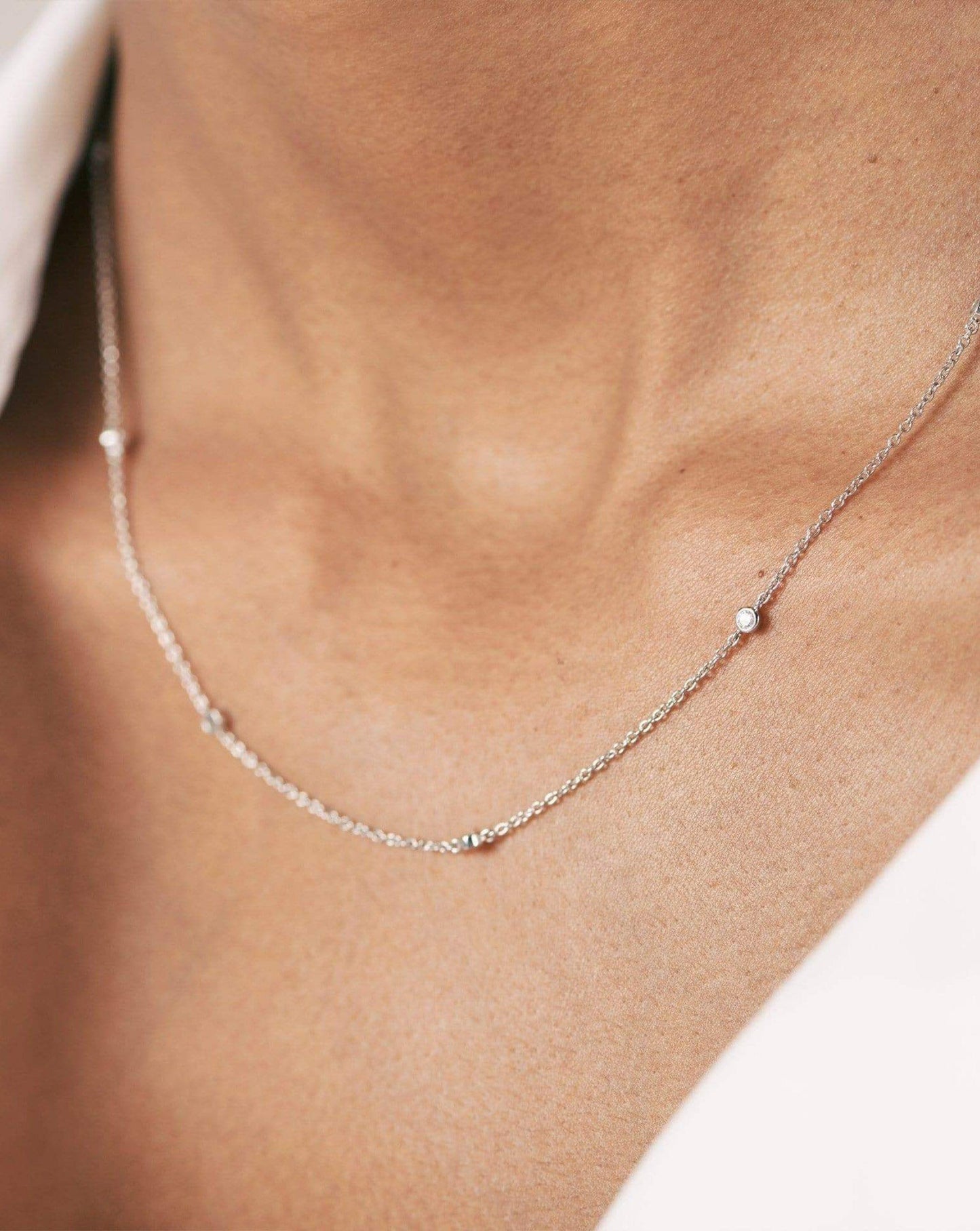 Fine Floating Diamond Necklace | 14k White Gold